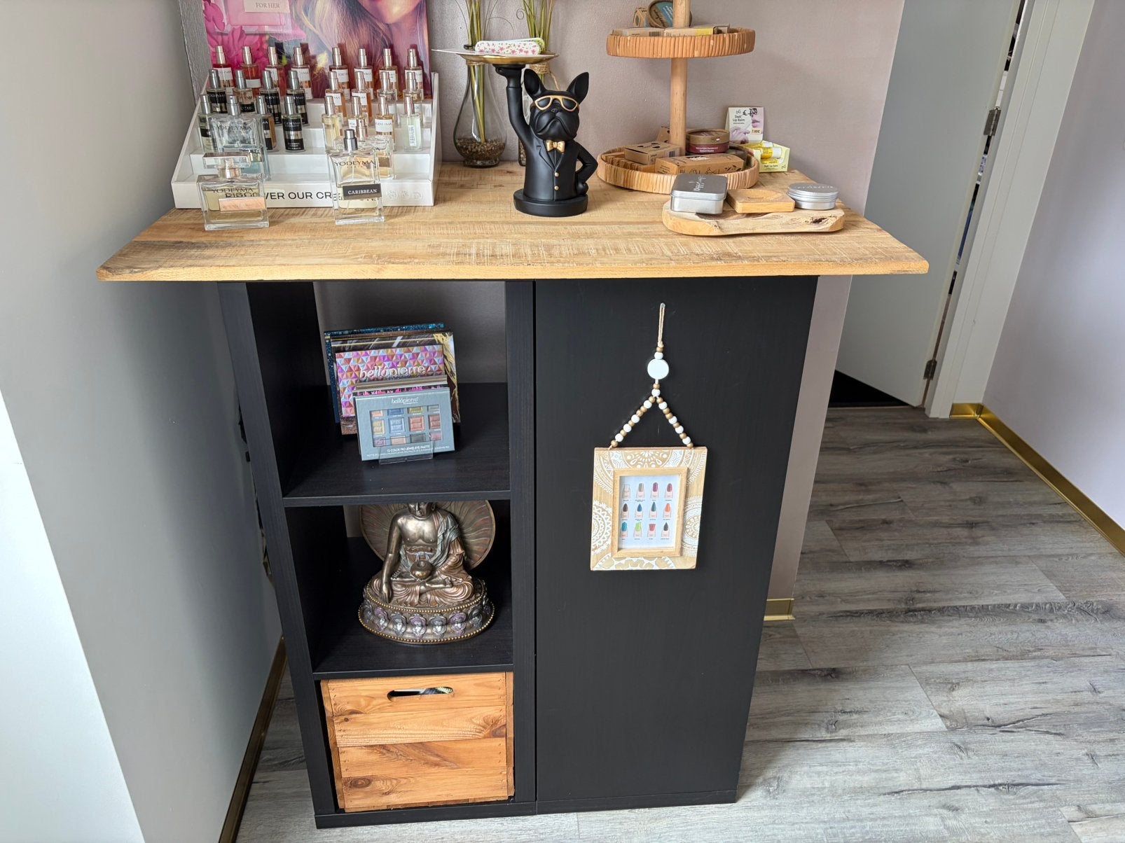 IKEA KALLAX balie met mangohouten blad & lades, Ophalen, Zo goed als nieuw
