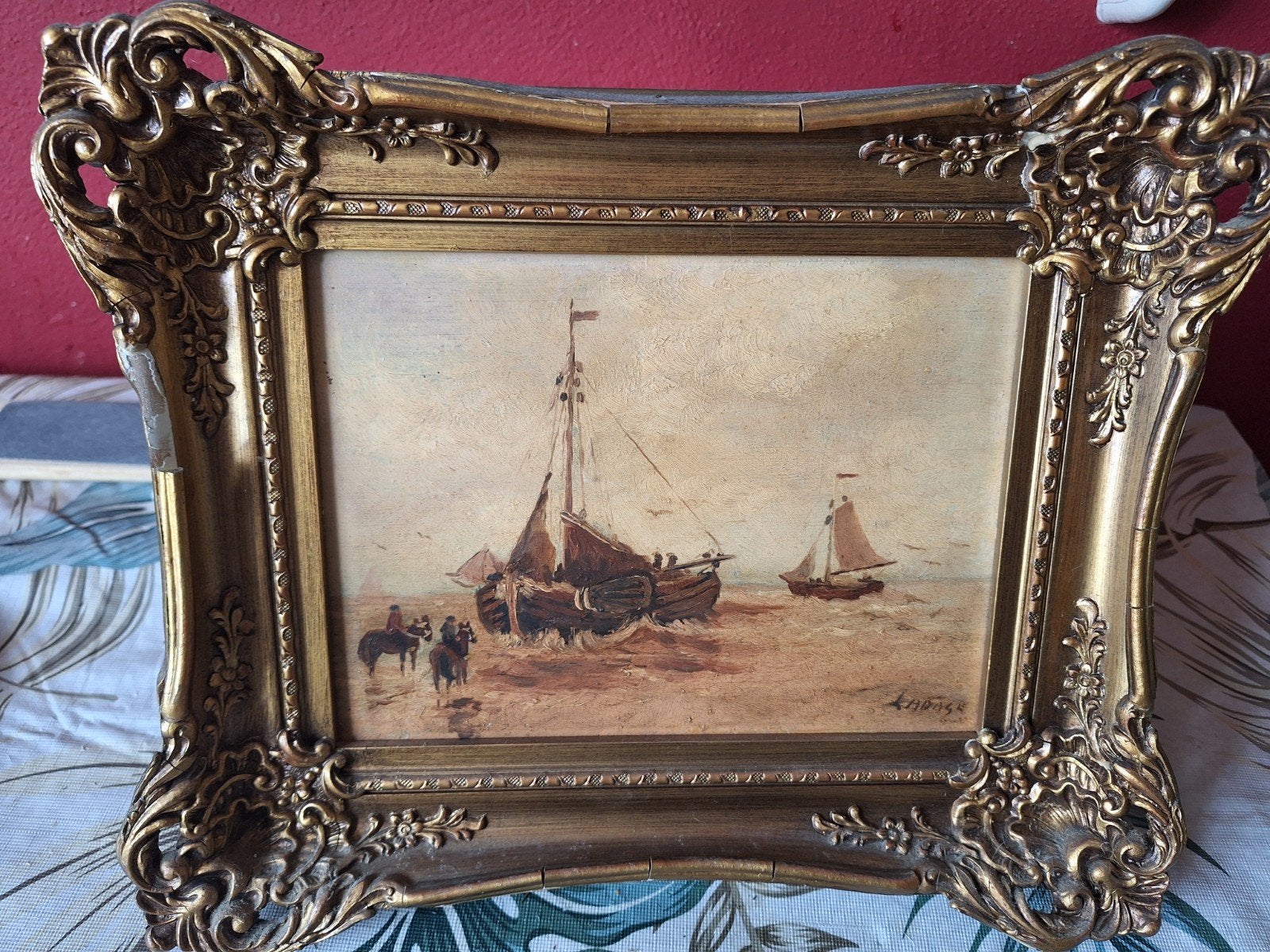 botter op strand, Ophalen, Gesigneerd, Maritiem / water