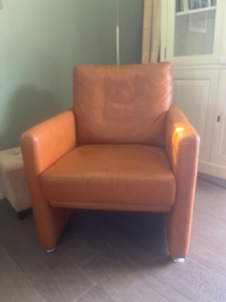 Leren fauteuil W. Schillig - Cognac, Ophalen of Verzenden, Gebruikt, Leer, 75 tot 100 cm