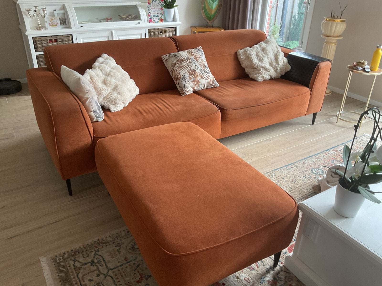 Comfortabele bank met chaise longue van Sanders Meubelstad, Huis en Inrichting, Ophalen, Gebruikt, 100 tot 125 cm, Driepersoons