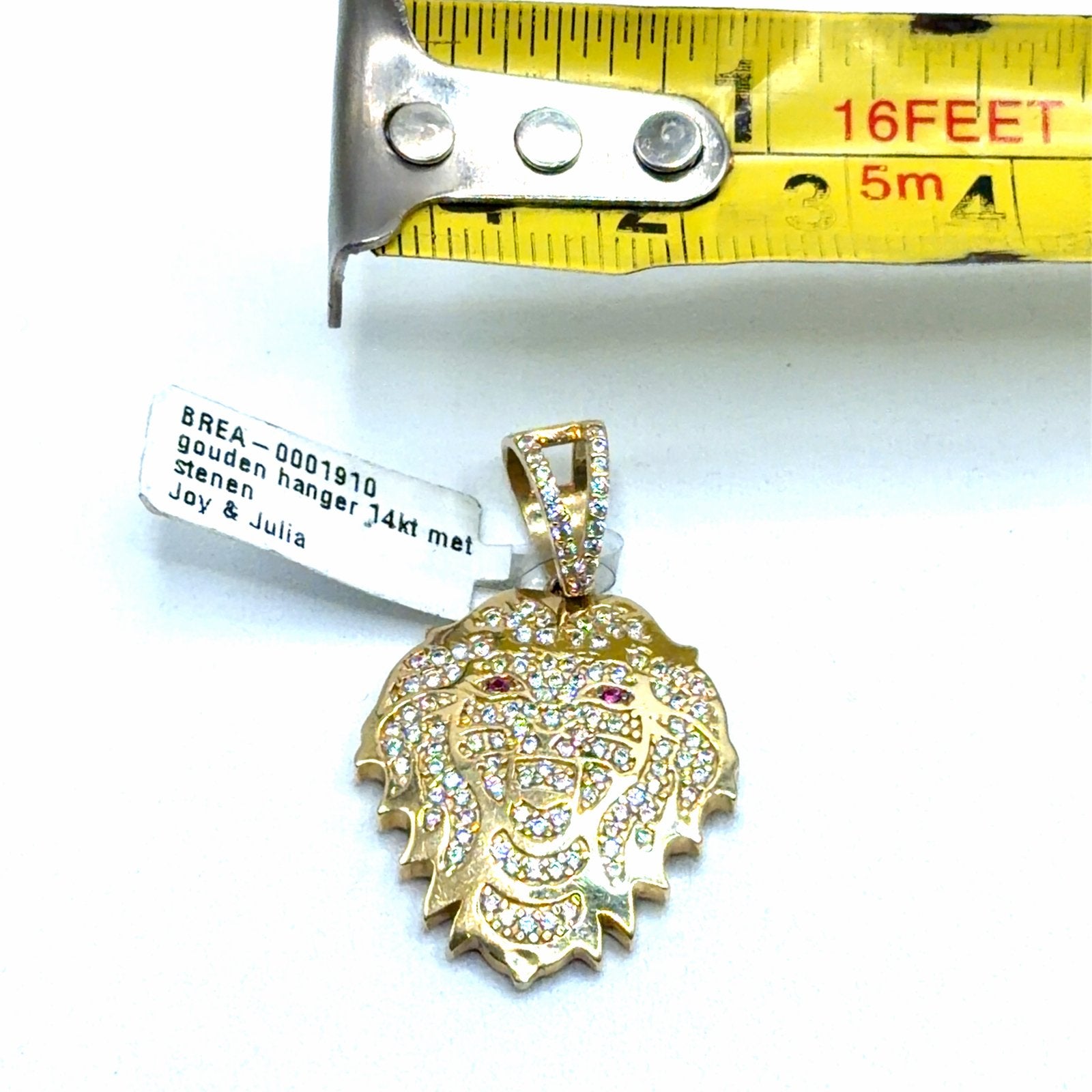 Gouden 14kt Leeuwenkop Hanger met Stenen, W, Nieuw, Ophalen of Verzenden, W