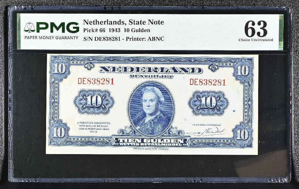 UNC biljet 10 gulden Wilhelmina, 1943 | PMG 63, Ophalen of Verzenden, 10 gulden