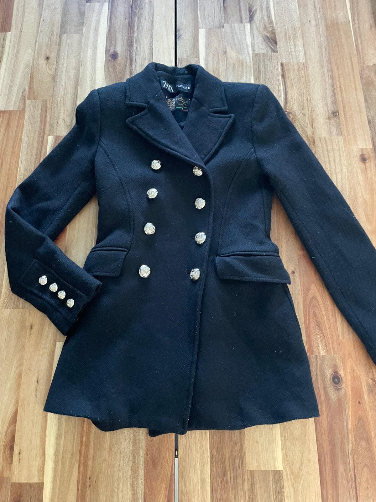 Zara Manteco zwart wollen jas XS, Kleding | Dames, Ophalen of Verzenden, Gedragen, Maat 34 (XS) of kleiner, Zwart