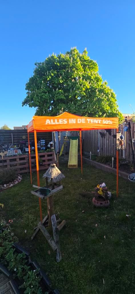 Easy Up Partytent Staal 2x2m - Oranje, alles in de tent 50%, Tuin en Terras, Ophalen, Gebruikt, Opvouwbaar, Partytent