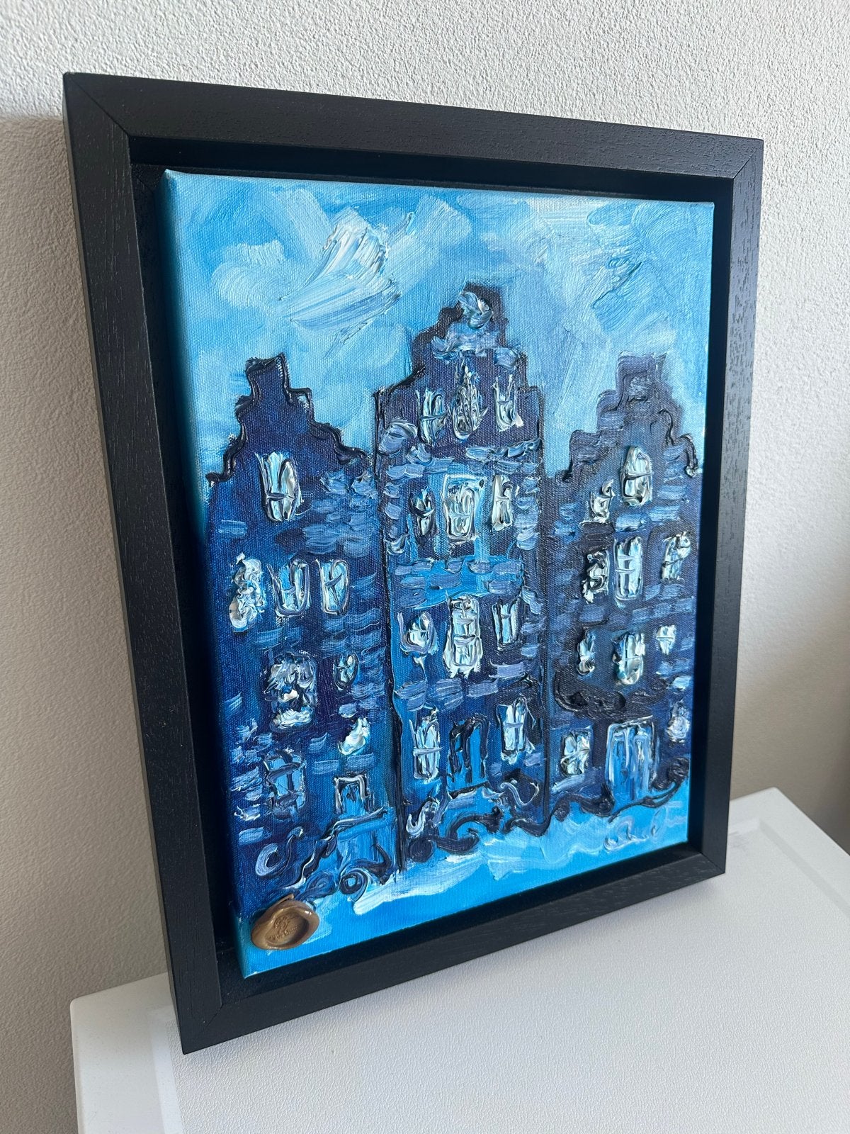 Schilderij 30x40cm Rick Triest - Amsterdamse grachtenpanden, Antiek en Kunst, Kunst | Schilderijen | Klassiek, Doek, Expressionistisch