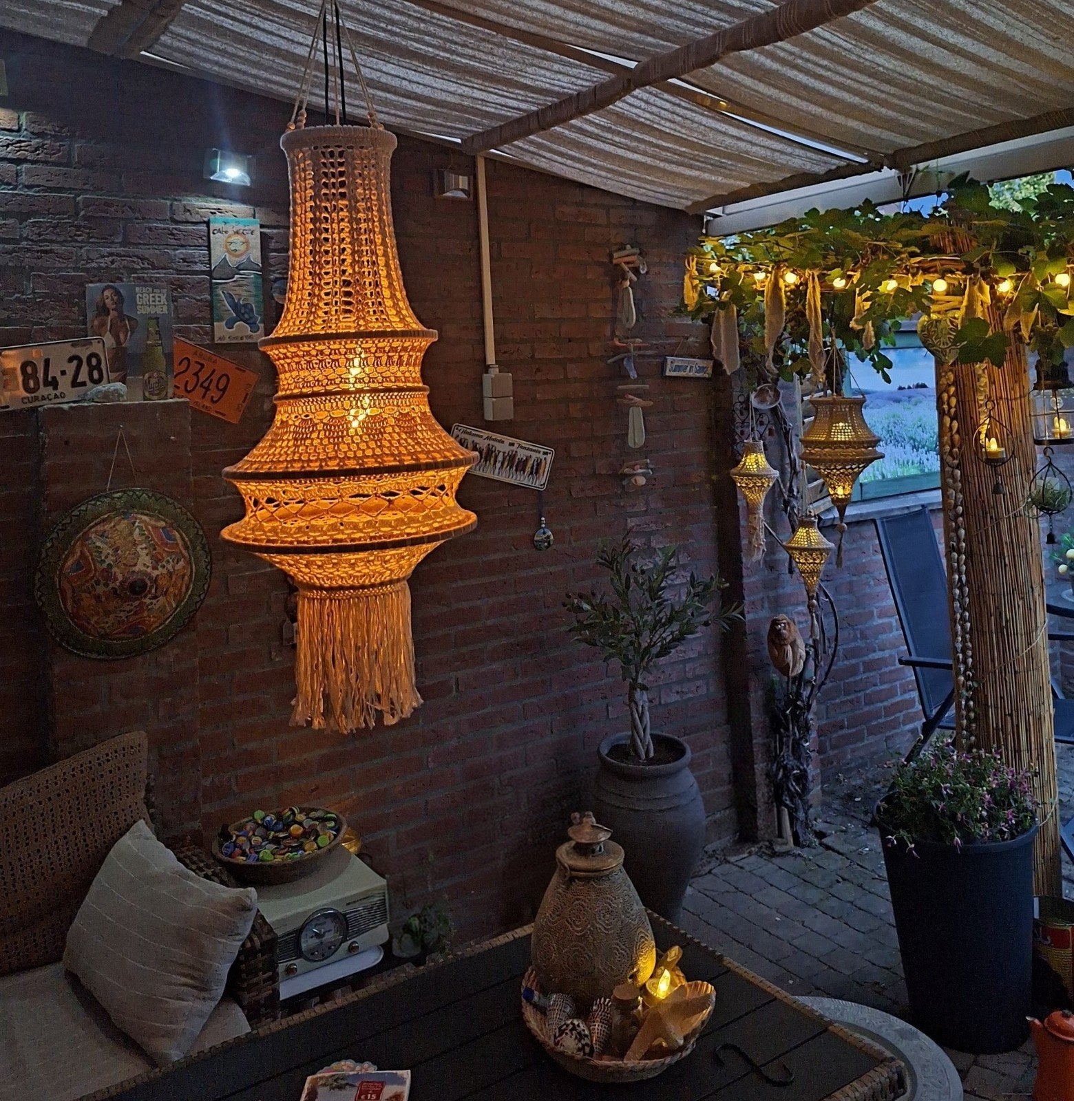 Handgemaakte Ibiza/Boho Gehaakte Lamp, Ophalen of Verzenden, Zo goed als nieuw, Overige materialen, Ibiza, Boho, Bohemian