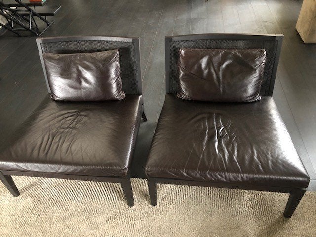 Frigerio leren design stoelen (2stuks), Ophalen, 75 tot 100 cm, Zo goed als nieuw, Hout