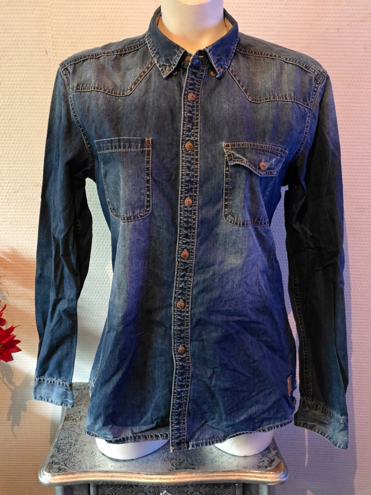 EDC dames spijker blouse maat L, Blauw, Maat 42/44 (L), Ophalen of Verzenden, Gedragen