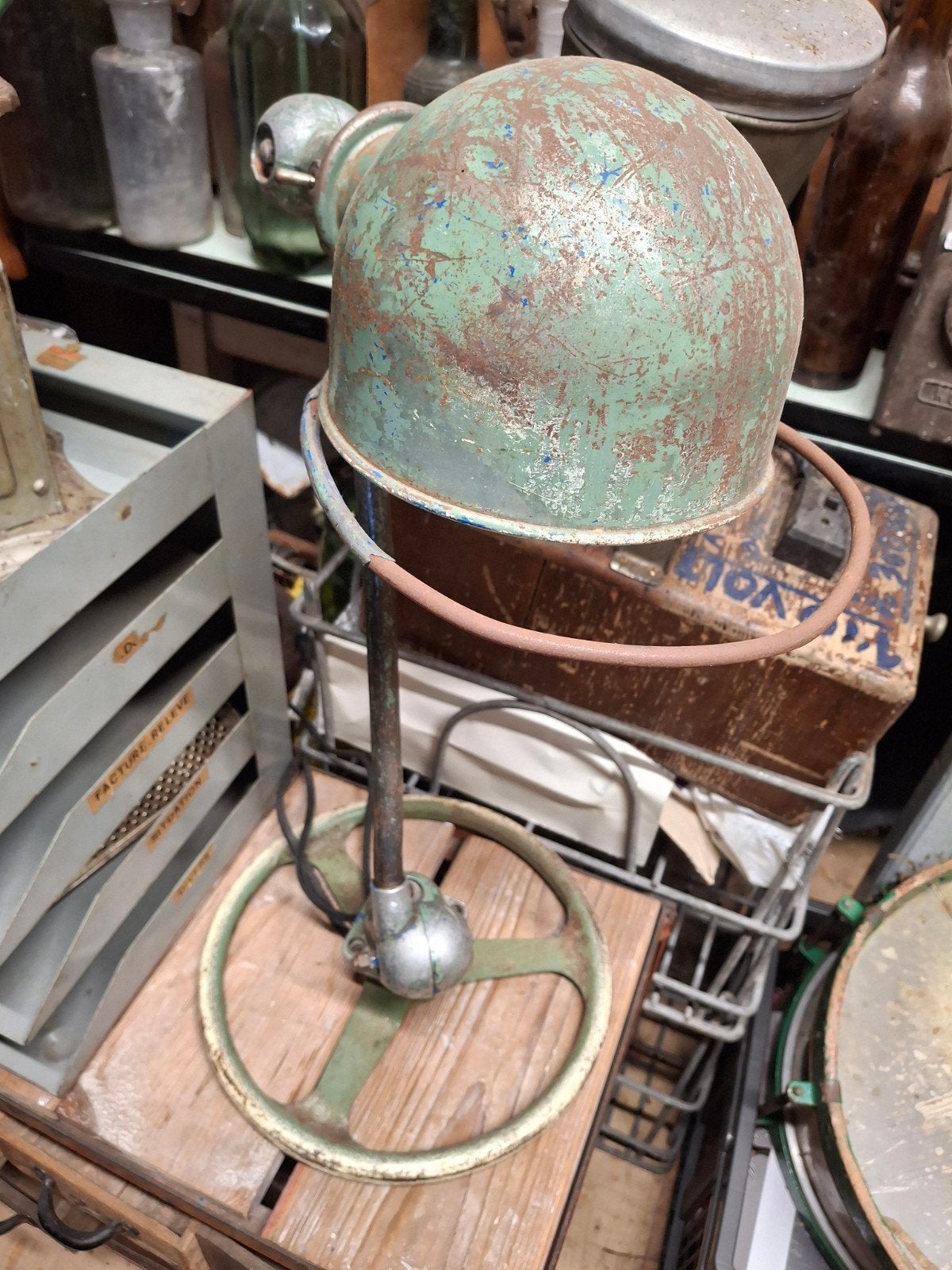 Oude jieldelamp jielde industrieel lamp brocante, Ophalen of Verzenden