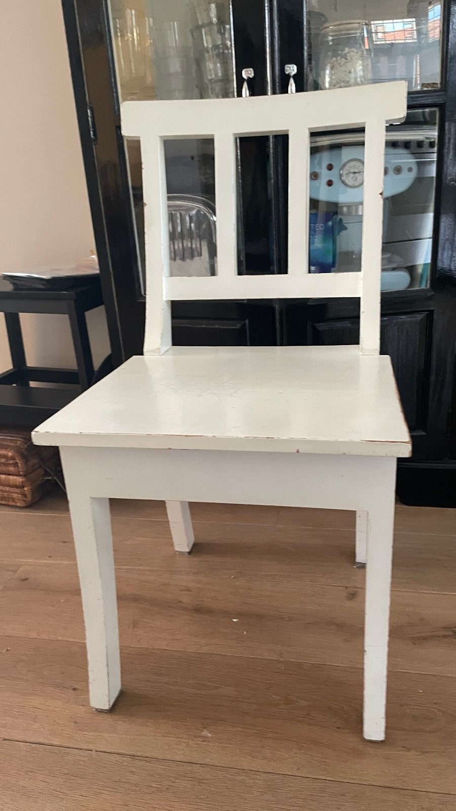 Set van 3 stevige witte houten stoelen (HK Living), Huis en Inrichting, Stoelen, Gebruikt, Drie, Hout, Wit, Ophalen
