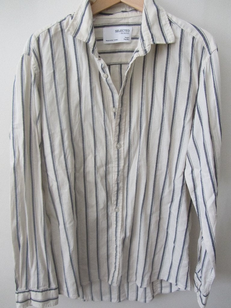 2 Heren overhemd maat M van Zara Man zwart en gestreept, Kleding | Heren, Zwart, Zo goed als nieuw, Zara Man, Halswijdte 39/40 (M)