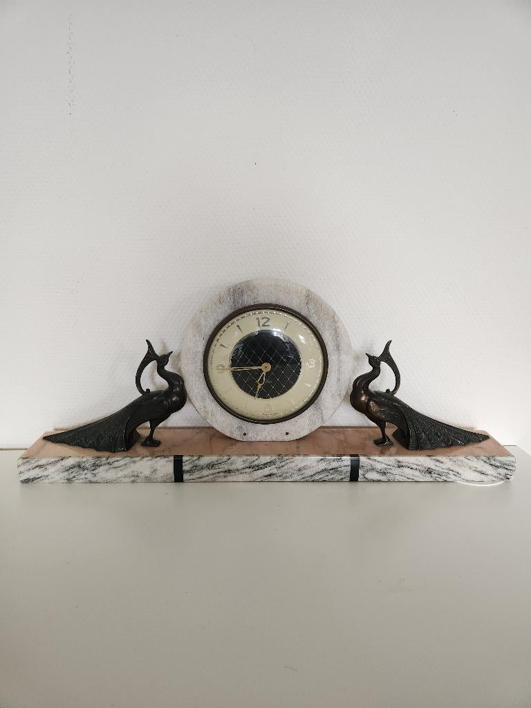 Art deco klok marmer met Pauwen, Antiek en Kunst, Antiek | Klokken, Ophalen