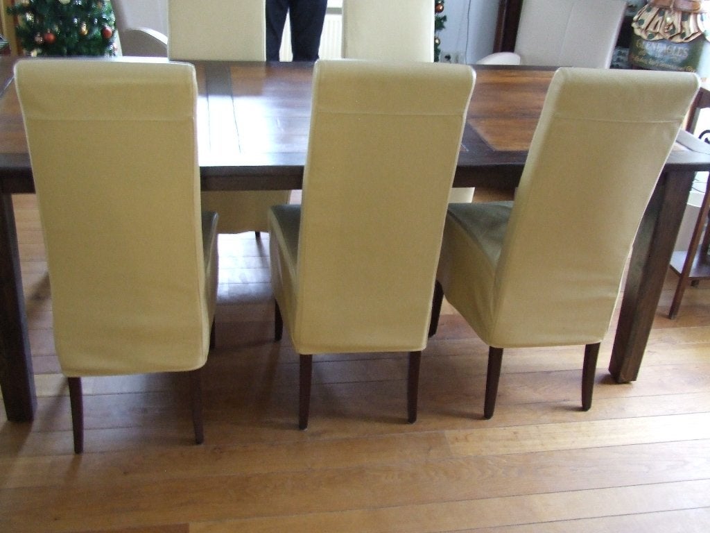6 leren eetkamerstoelen zo goed als nieuw zachtgeel en tafel, Ophalen, Overige kleuren, Zo goed als nieuw, Vijf, Zes of meer stoelen