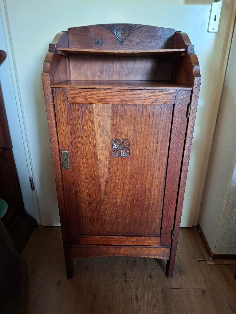 Art Deco halkastje / postkastje eiken, Ophalen
