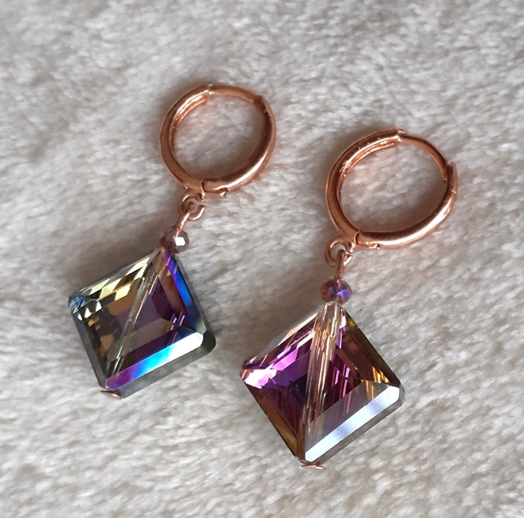 oorringen rosegold met Vitrail light ab swarovski elements, Met kristal, Hangers, Paars, Nieuw