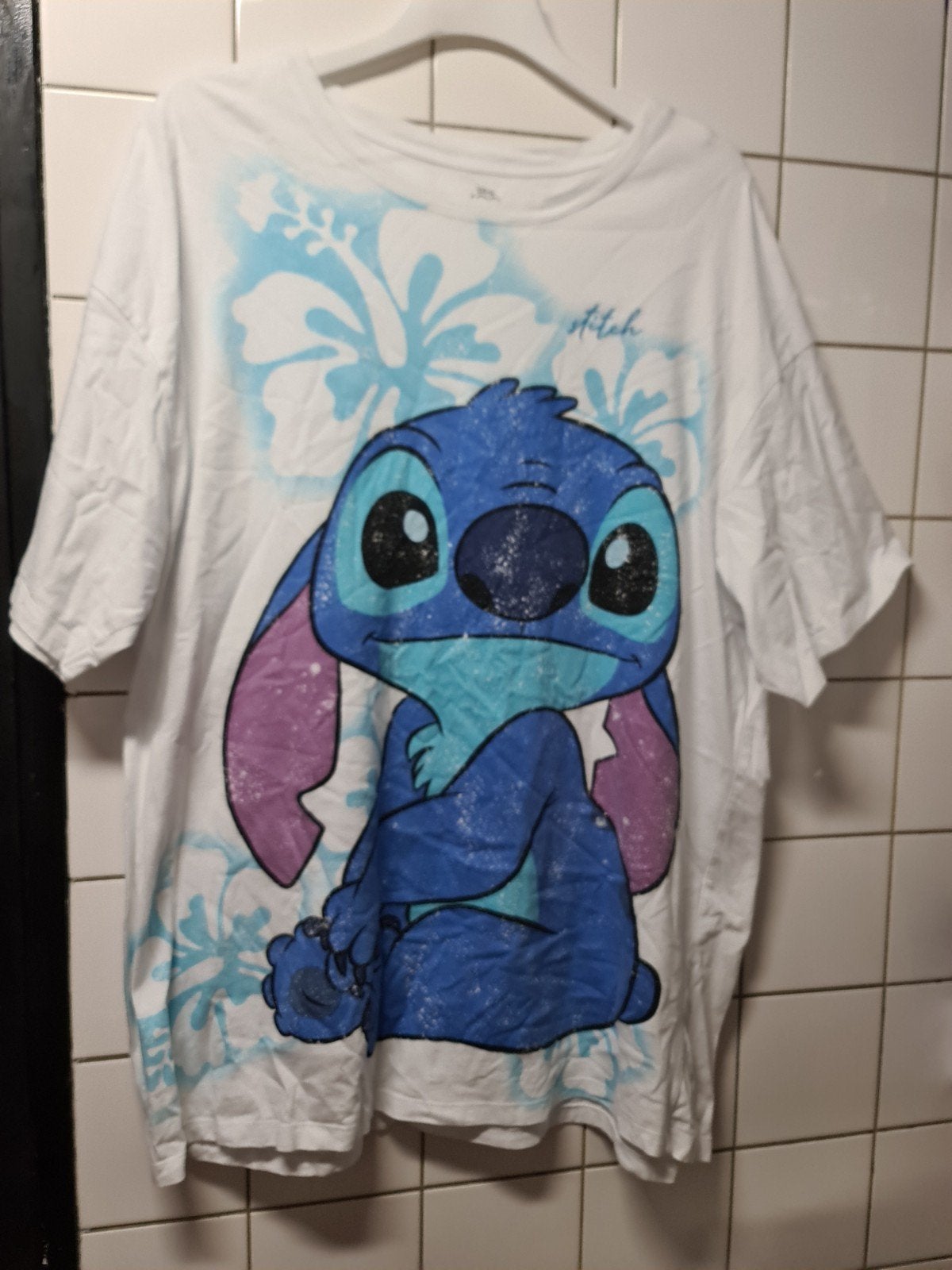 Stitch T-shirt Maat XXL - Wit met blauwe print, Disney, Wit, Maat 46/48 (XL) of groter, Ophalen of Verzenden
