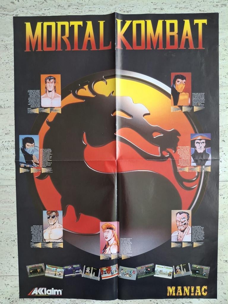 SEGA Super Nintendo release poster Mortal Kombat 1993, Ophalen of Verzenden