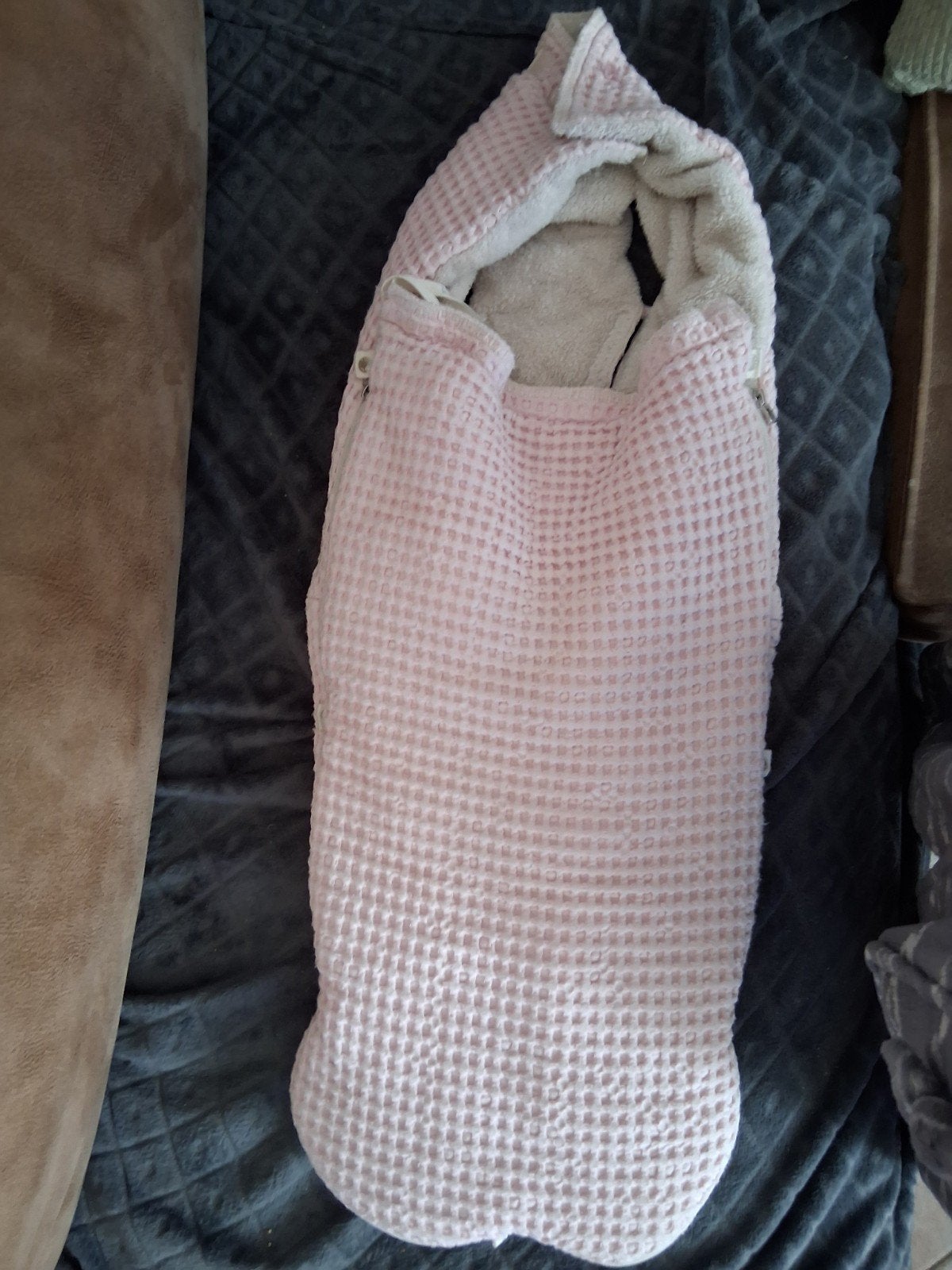 Roze wafelstof voetenzak/wikkeldeken voor baby van koeka, Ophalen, Koeka, Gevoerd, Voetenzak