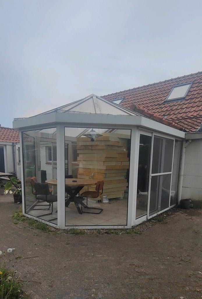 Aluminium Serre Jaren '90 met 2 Kiep/Schuifdeuren, Ophalen, Gebruikt, Muurkas, Glas