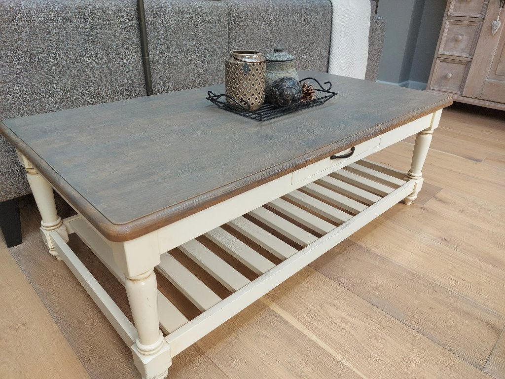 Massief houten salontafel, Ophalen, Gebruikt, 100 tot 150 cm, Eikenhout