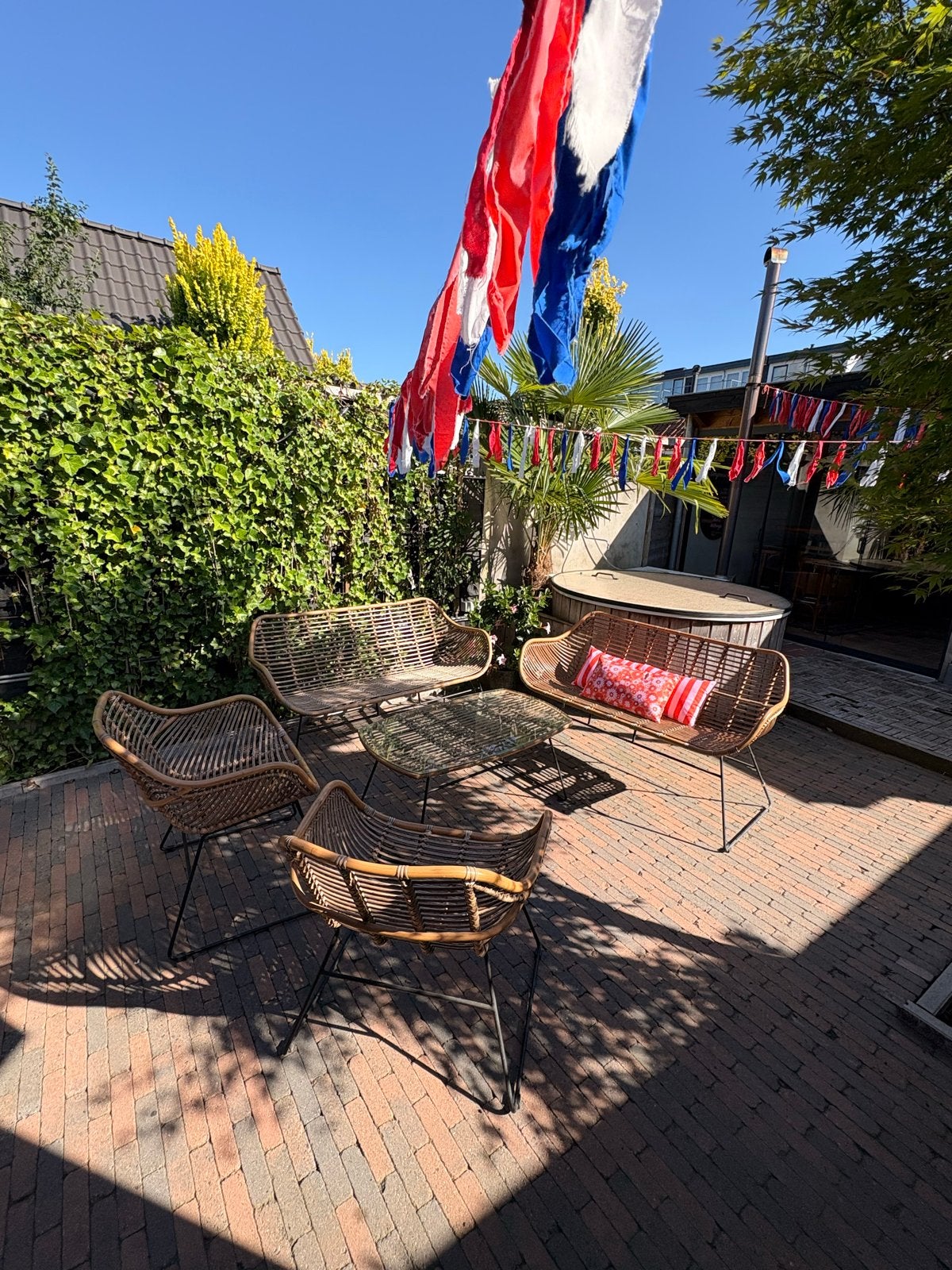 Complete loungeset tuinset met glazen salontafel, Tuin en Terras, Tuinsets en Loungesets, Ophalen, 4 zitplaatsen, Gebruikt, Loungeset