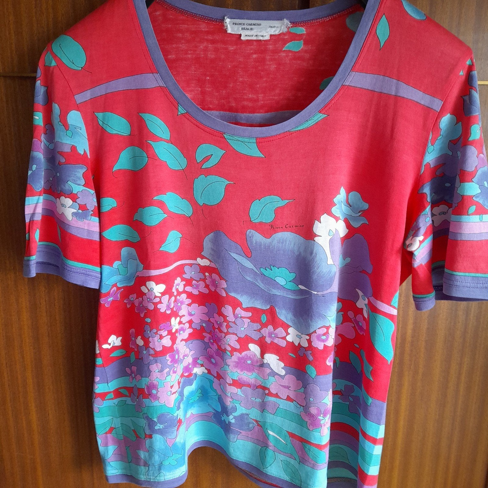 Katoenen t-shirt maat 46/48 Prince Carmino Paris, Zo goed als nieuw, Prince Carmino, Rood, Shirt of Top