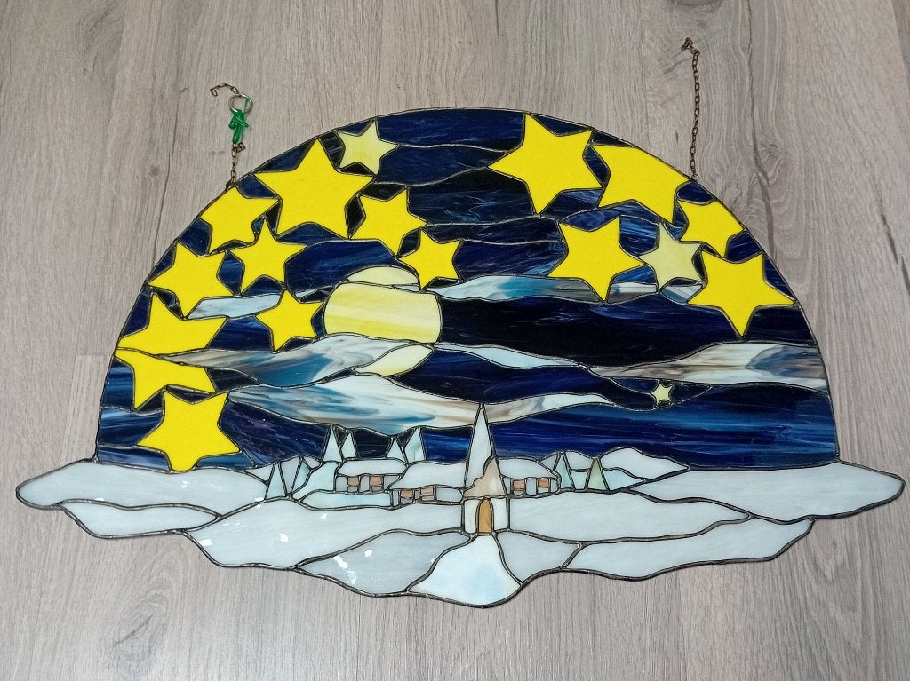 glas in lood winterlandschaap in tiffany stijl, Verzenden