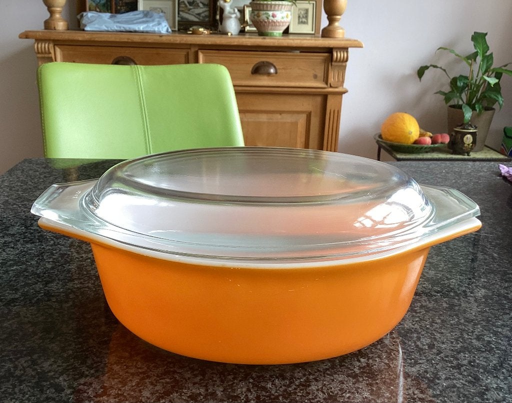 Pyrex, ovenschaal, warm oranje, ovaal, USA, vintage, Ophalen, Gebruikt, Oranje