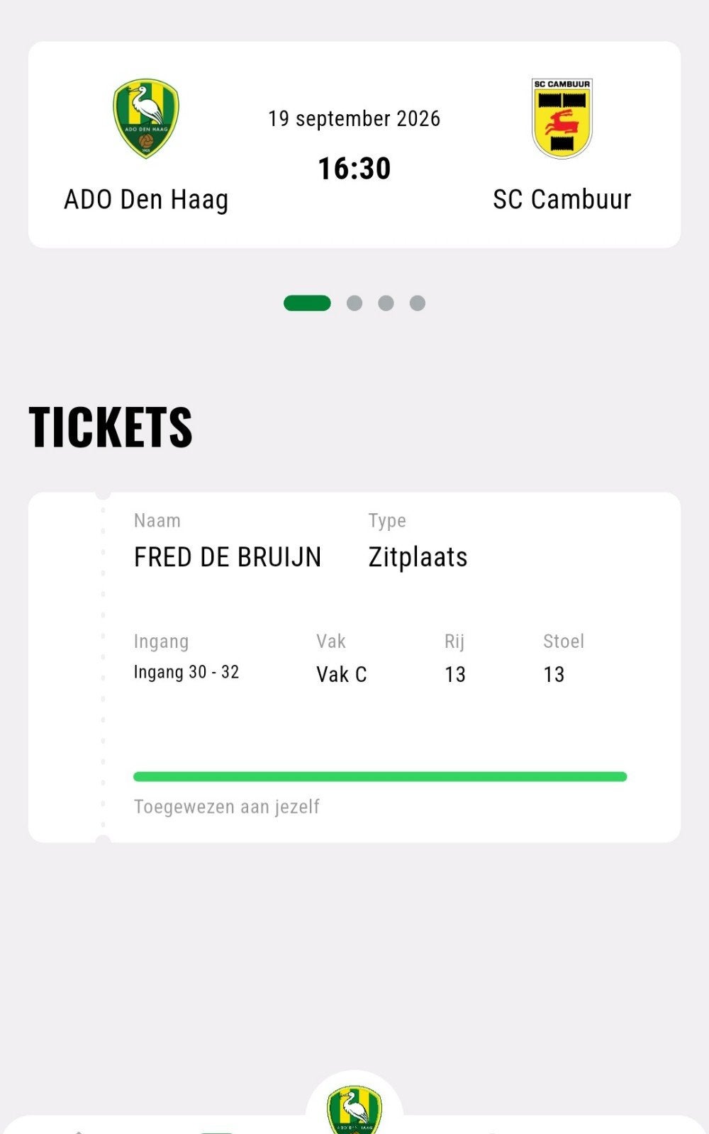 kaartje ado den haag cambuur, Eén persoon