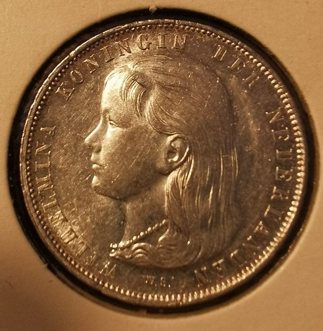 Zilveren 1 Gulden 1892 – Koningin Wilhelmina (jong portret), Ophalen, Koningin Wilhelmina, 1 gulden, Zilver