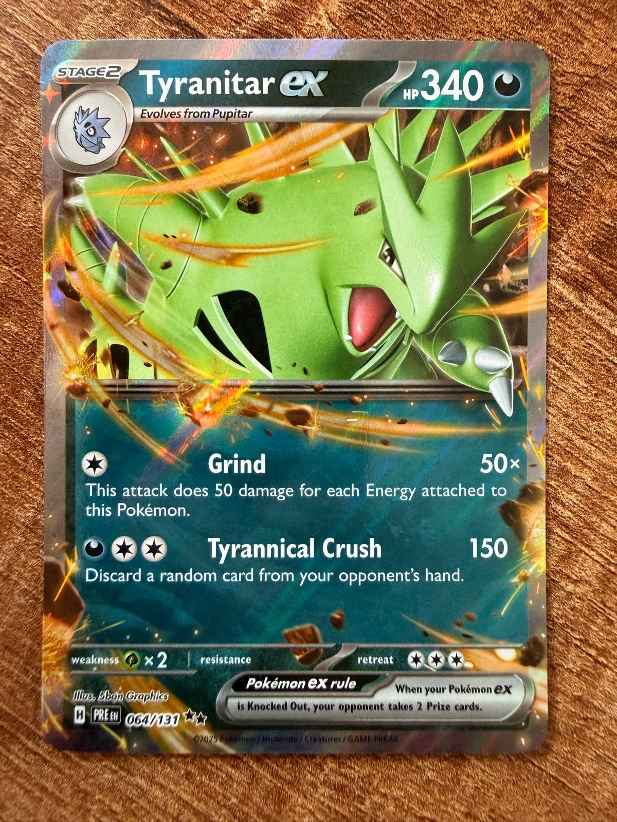 Tyranitar ex 064/131 Prismatic Evolutions Pokémon Kaart, Ophalen of Verzenden, Zo goed als nieuw, Losse kaart, Foil