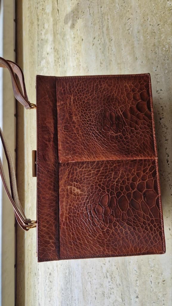 Chique Slangenleer vintage damestas, Sieraden, Tassen en Uiterlijk, Tassen | Damestassen, Ophalen of Verzenden, Bruin, Handtas