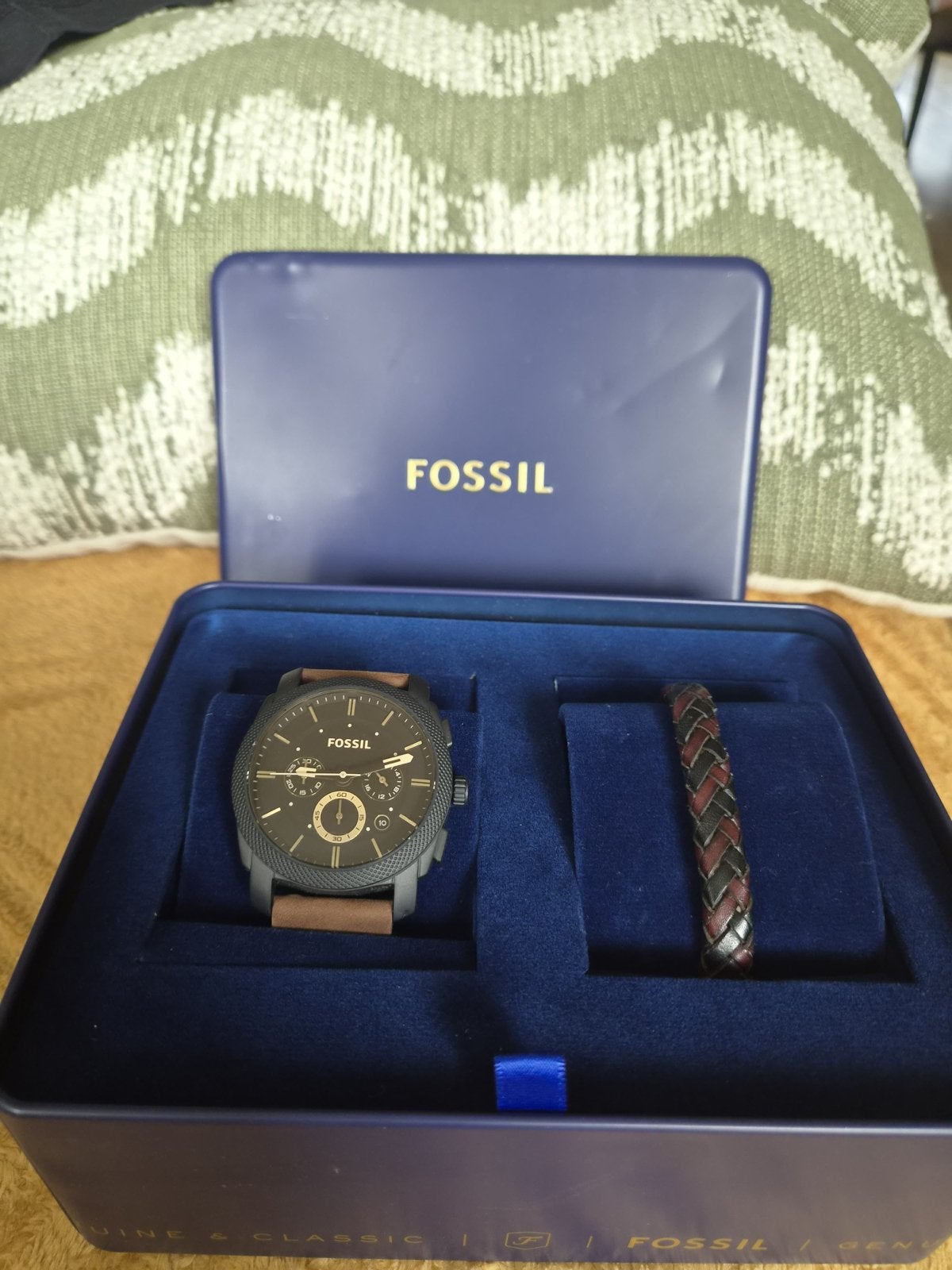 Fossil Herenhorloge FS5251SET met Leren Bandje en Armband, Sieraden, Tassen en Uiterlijk, Overige merken, Leer, Staal, Polshorloge