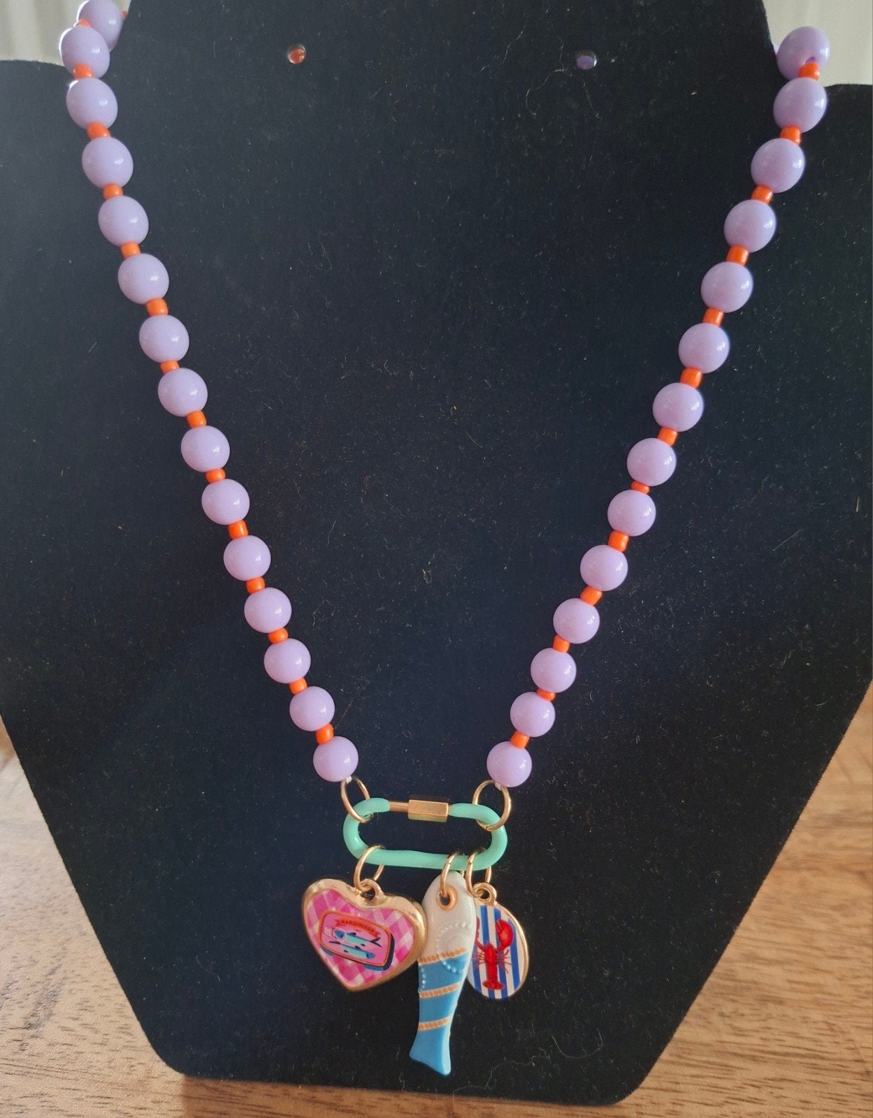Kleurrijke ketting met bedels - Vis, kreeft & hart, Overige materialen, Verstelbaar, Overige kleuren, Nieuw