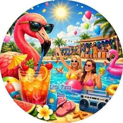 L2325 ouwel flamingo party summer 20x4,7cm eetbaar rond, Ophalen of Verzenden, Nieuw, Cupcakes, Versiering