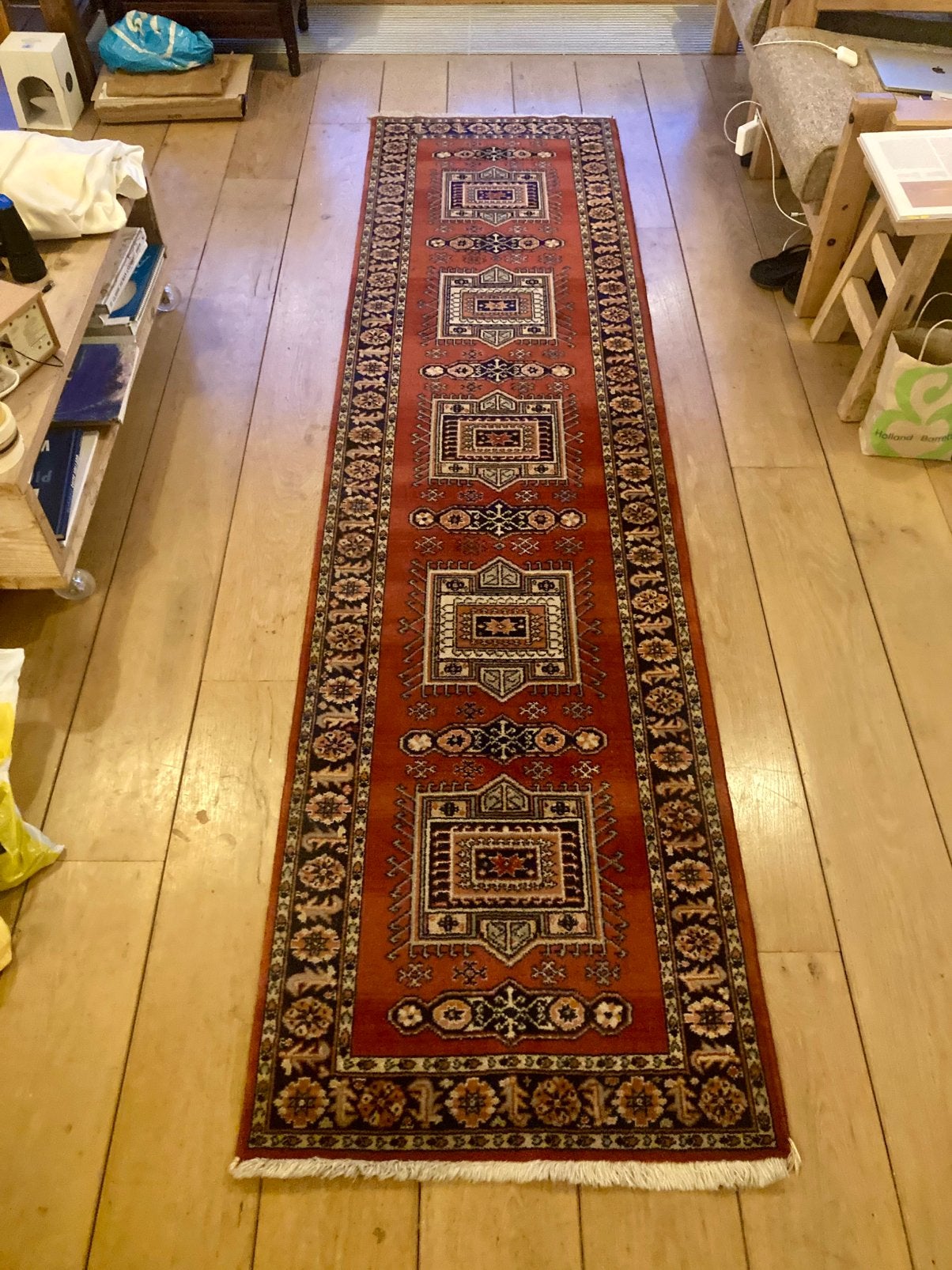 Wollen loper 280x72 met Shirvan motief in goede staat, Huis en Inrichting, Stoffering | Tapijten en Kleden, Gebruikt, 200 cm of meer