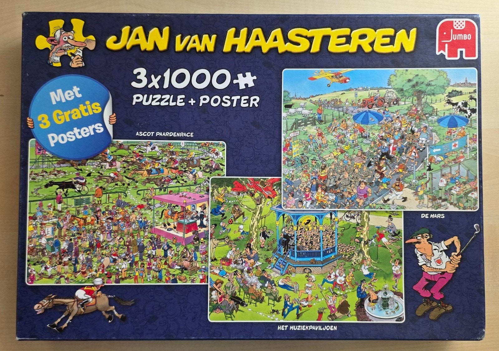 Jan van Haasteren 3x1000+ puzzel met een paar stukjes, Ophalen of Verzenden