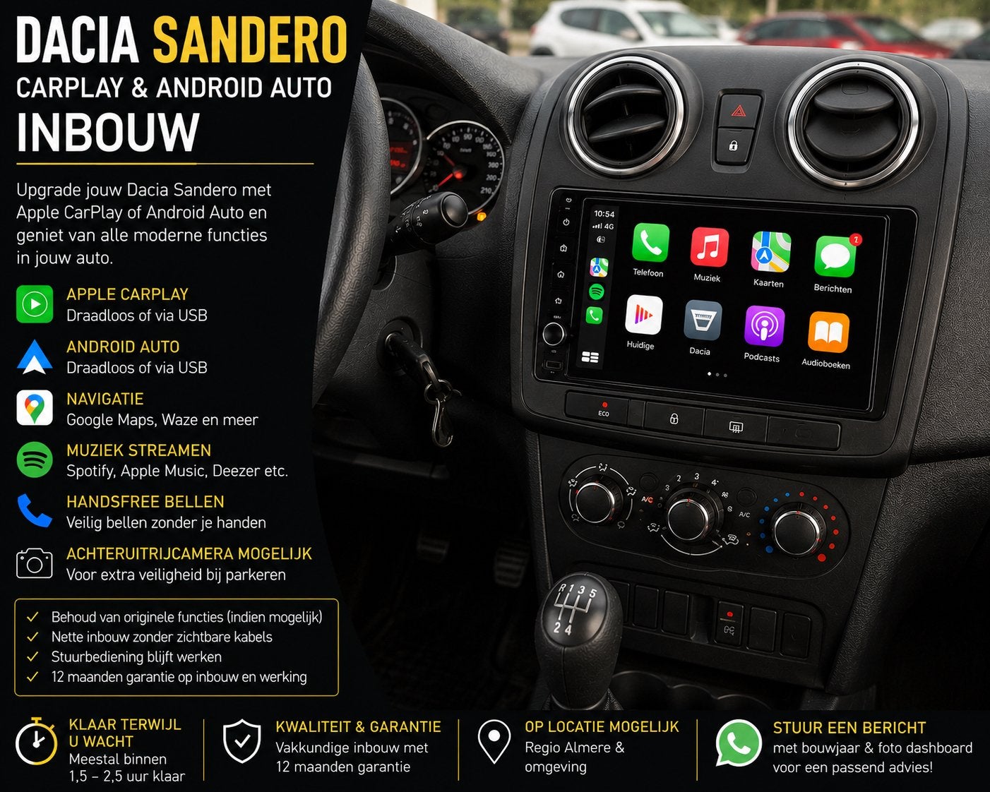 Dacia Sandero CarPlay & Android Auto Inbouw, Ophalen, Nieuw