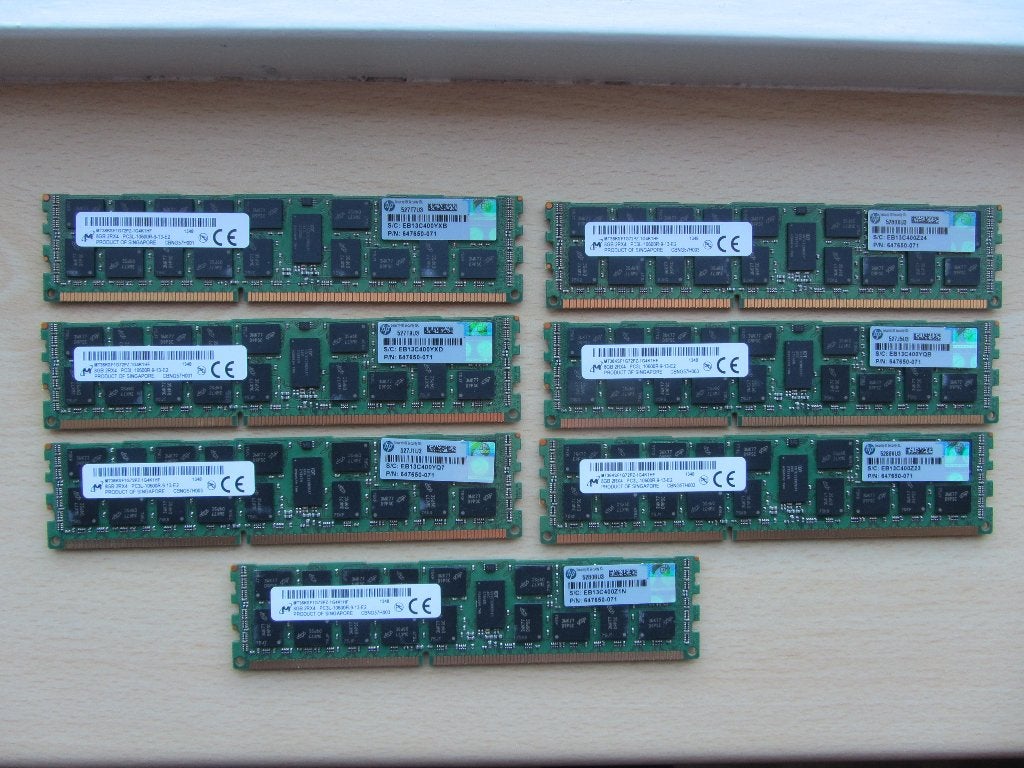 7x Micron 8GB PC3-10600 DDR3-1333MHz ECC Registered CL9, Computers en Software, RAM geheugen, 1333 MHz, Server, 8 GB, DDR3