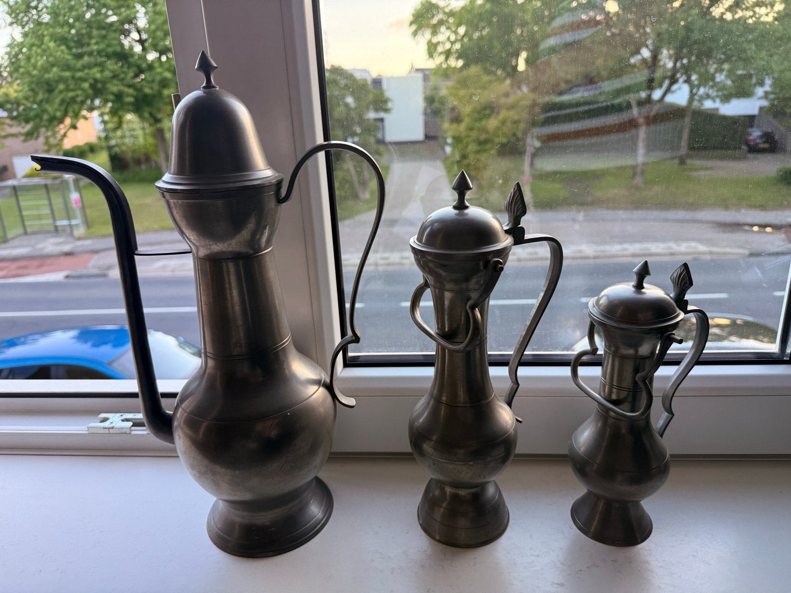 Set van 3 Antieke Tinnen Kannen - Decoratief, Antiek en Kunst, Ophalen