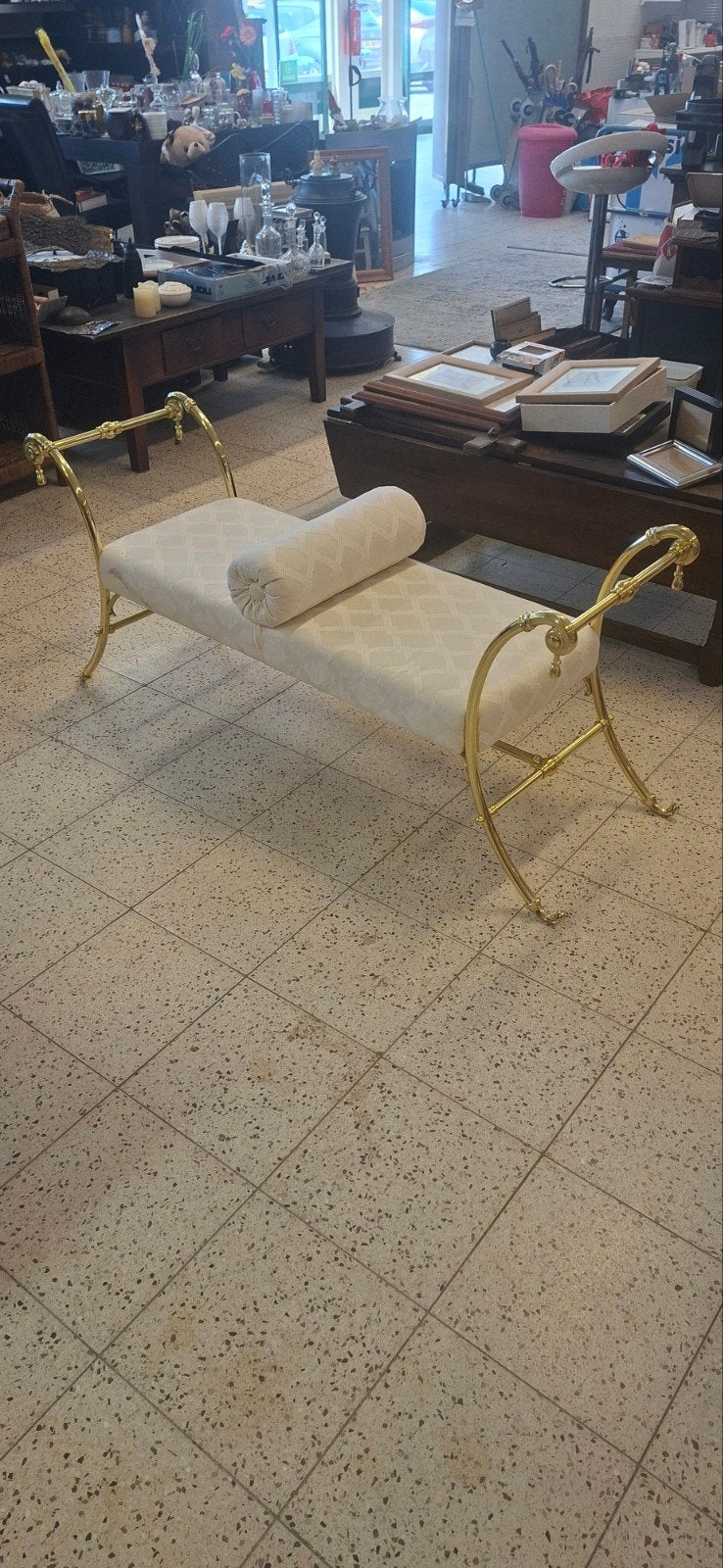 Elegante gouden bankje met kussen, Antiek en Kunst, Antiek | Meubels | Stoelen en Banken, Ophalen