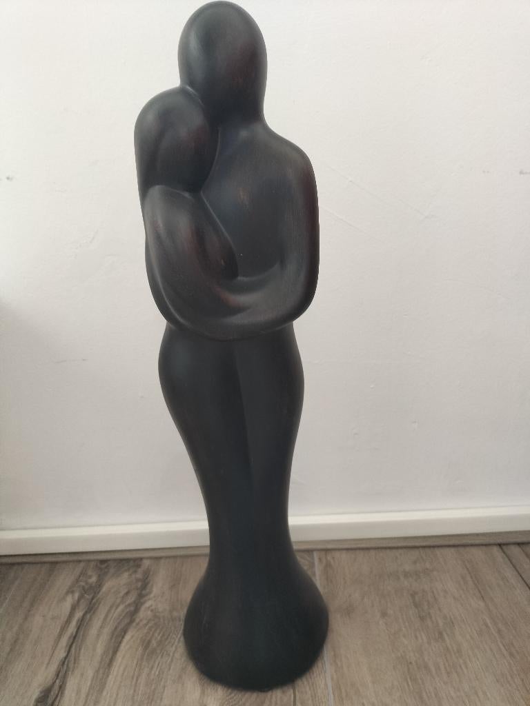 Abstract Beeld Moeder en Kind - Modern Zwart Sculptuur, Antiek en Kunst, Kunst | Beelden en Houtsnijwerken, Ophalen of Verzenden