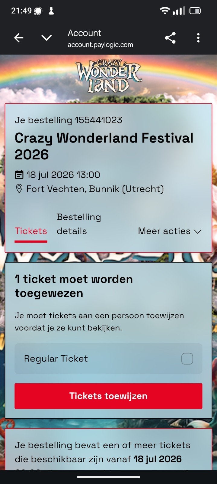 2 tickets voor Crazy Wonderland 18 juli 2026, Tickets en Kaartjes, Twee personen