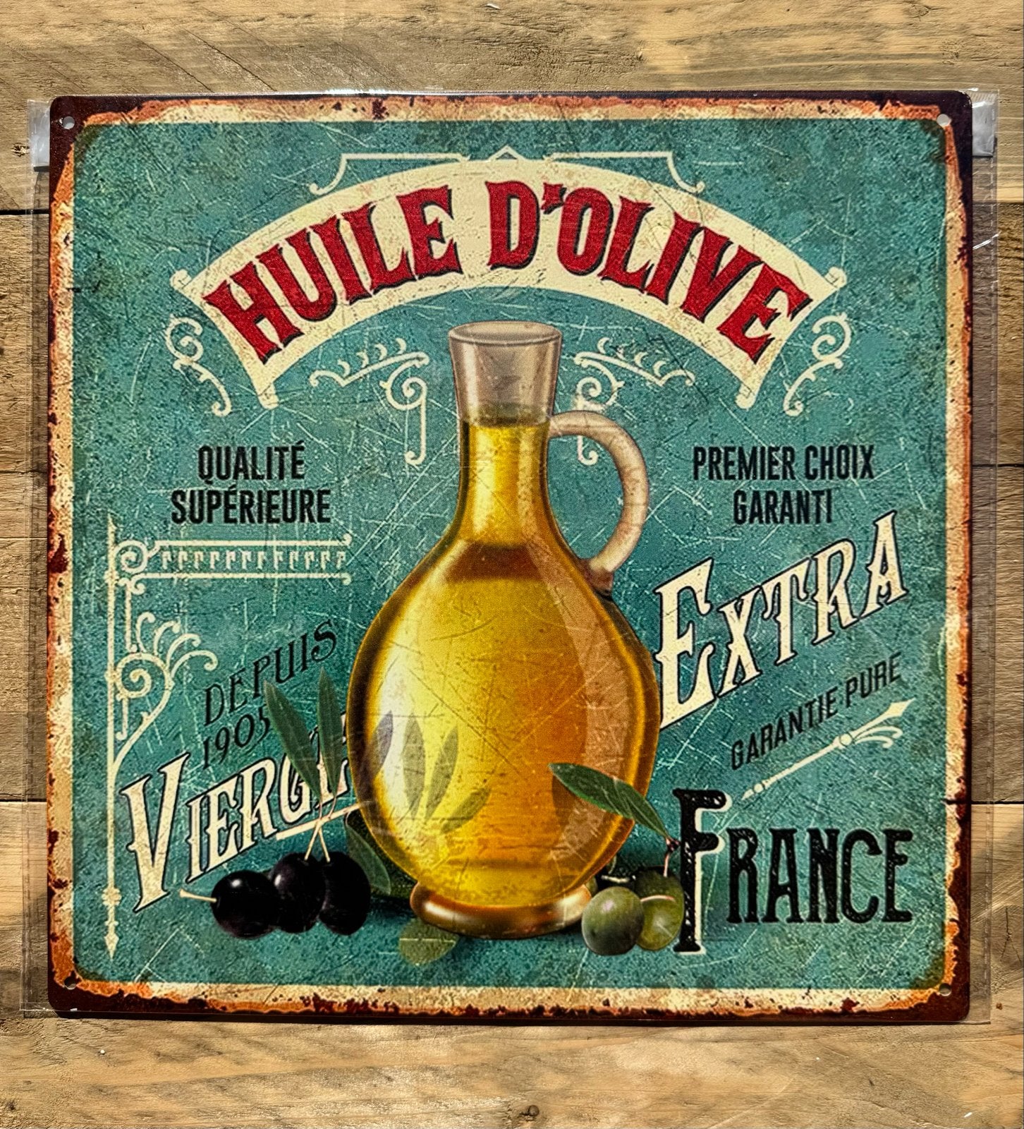 Vintage 'Huile d'Olive' Reclamebord - Frankrijk, Ophalen of Verzenden, Zo goed als nieuw, Reclamebord