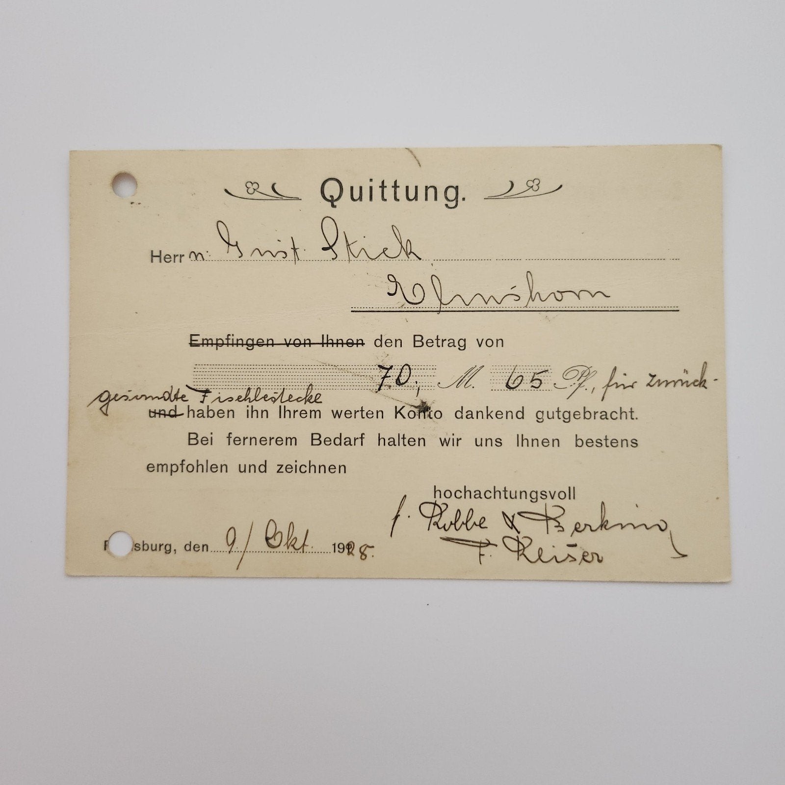 Oude Duitse Postkaart met Kwitantie - Robbe & Berking, Verzenden