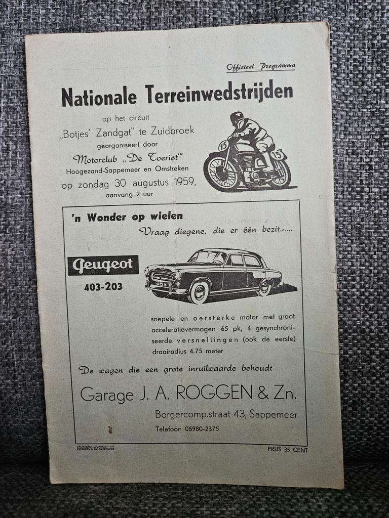Officieel Programma Nationale Terreinwedstrijden 1959, Verzenden, Gebruikt, Motoren