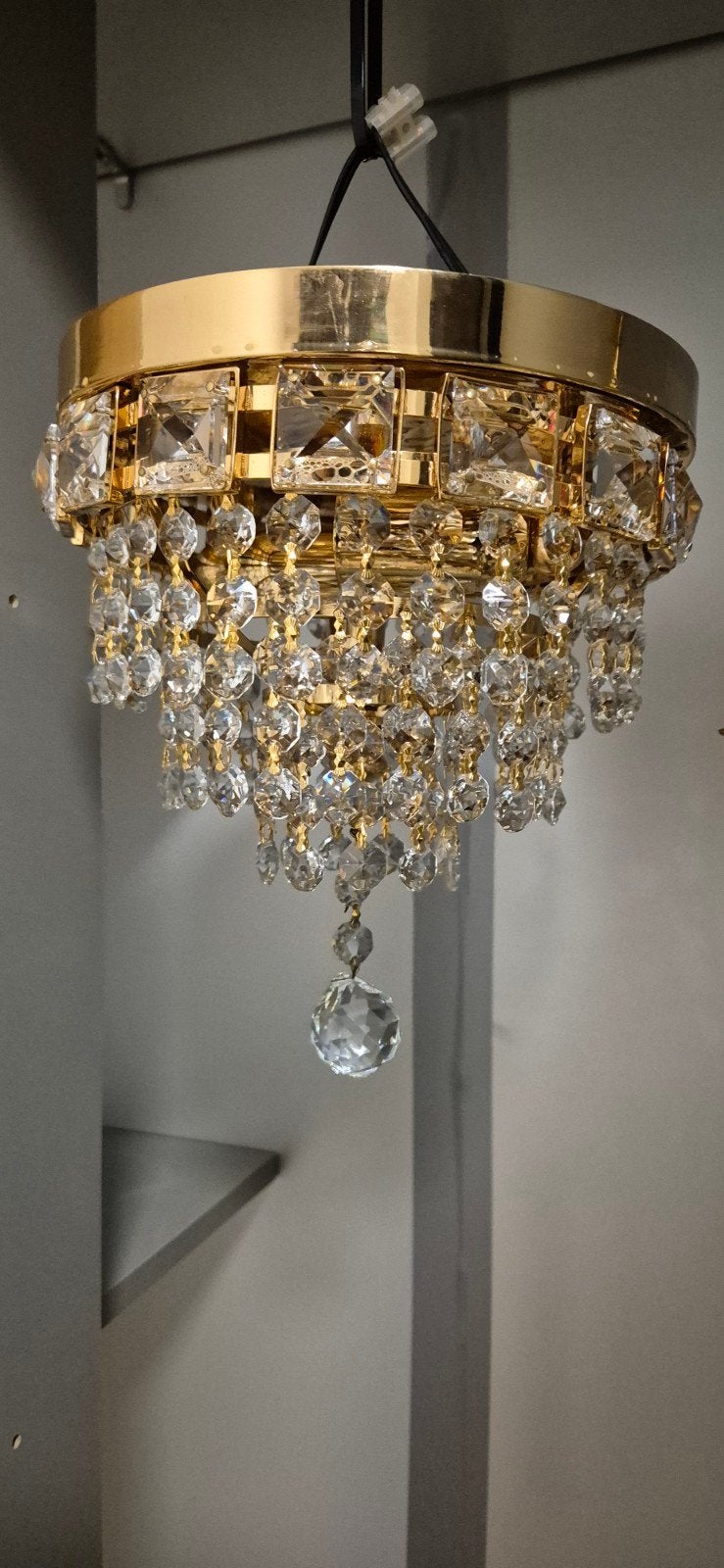 Gouden Kroonluchter met Kristallen - Diverse Stijlen, Zo goed als nieuw, Glas, Klassiek, Modern, Luxe, E27 (groot)