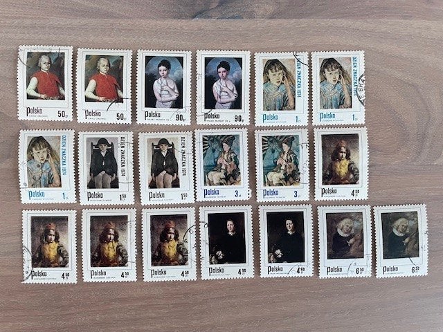 19x Schilderijen van Kinderen 1974 -   Dag van de Postzegel, Ophalen of Verzenden, Polen, Gestempeld