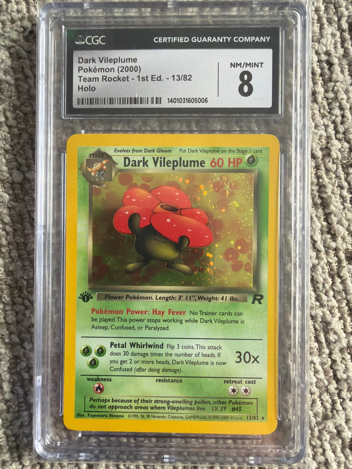 Dark Vileplume Holo 1st Ed. Team Rocket CGC 8 NM/MINT, Ophalen of Verzenden, Zo goed als nieuw, Losse kaart, Foil