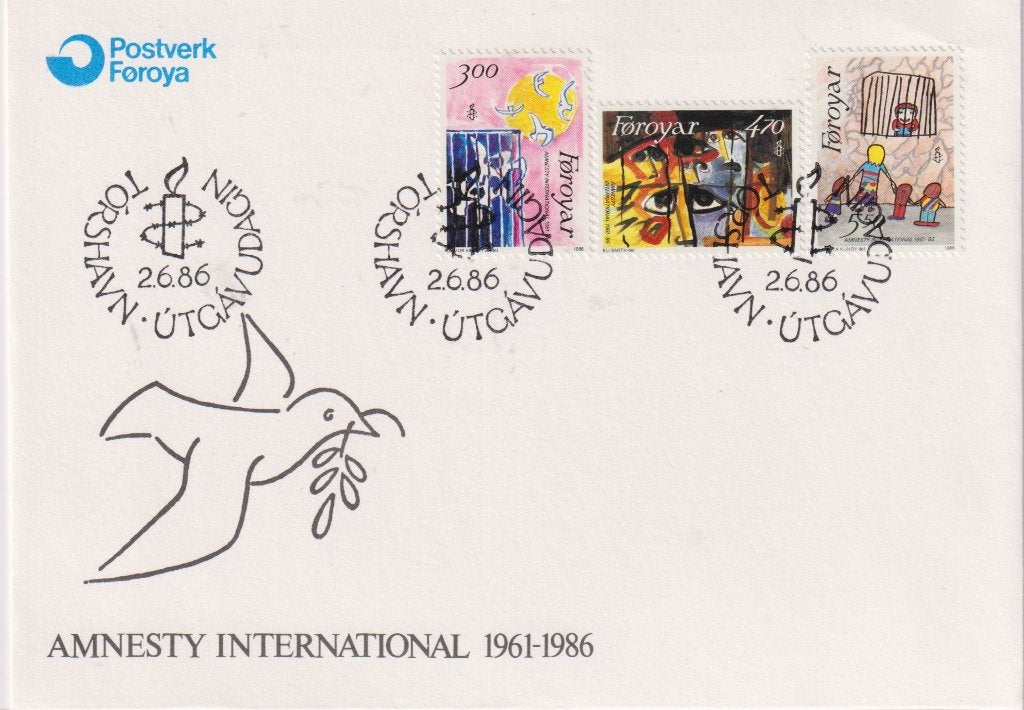 Faeröer 1986 Sa174 Amnesty International 25 jaar Vredesduif, Postzegels en Munten, Verzenden, Onbeschreven, Europa